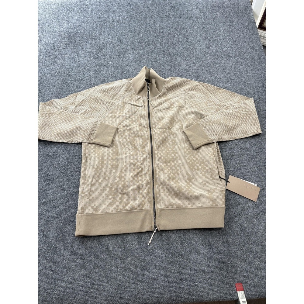 Lululemon Sweater Mens XL Beige Full Zip Mock Neck Geometric Knit SLNSH READ!!!